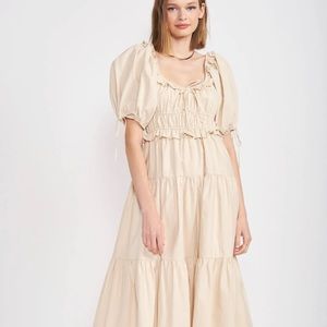 En Saison - Brielle Cotton Tiered Midi Dress - Khaki (XS)